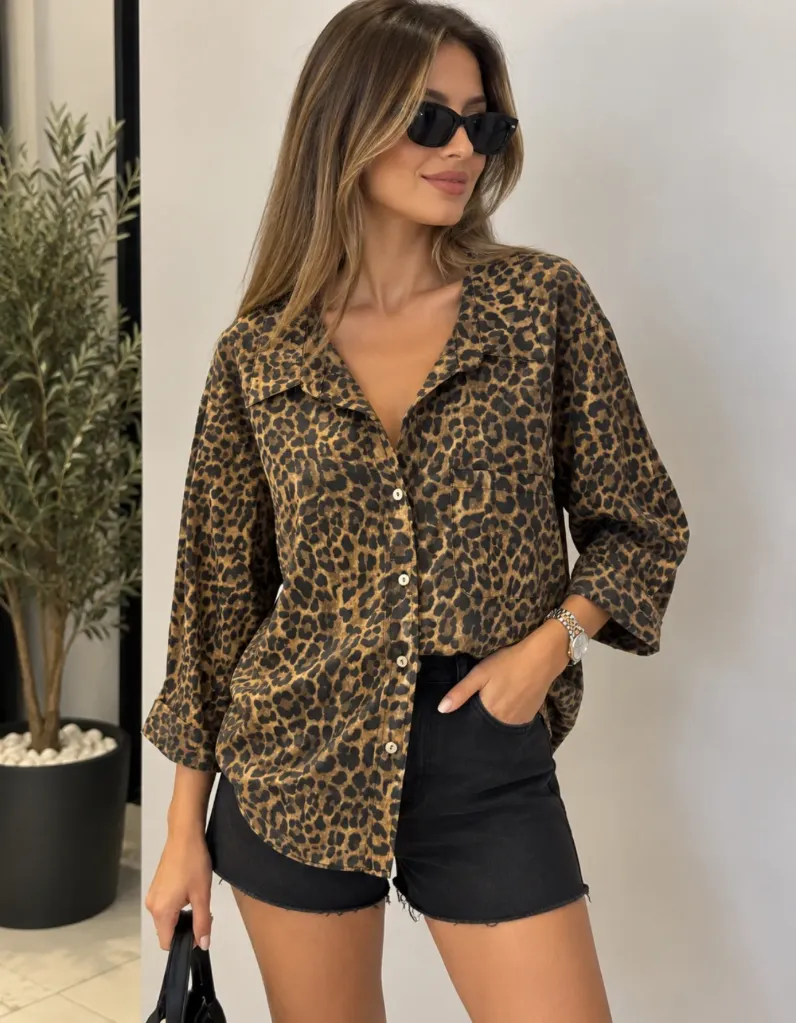 Leopar Desenli Gömlek