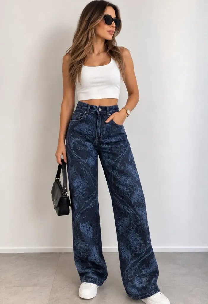 It's Basic Desenli Taşlı Kot Pantolon (34)
