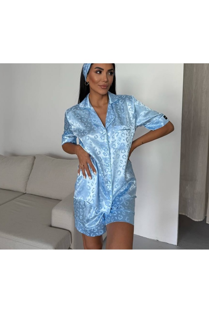 [LPR-DSNL-MV-CL-2] Leopar Desenli Mavi Üçlü Pijama Takımı