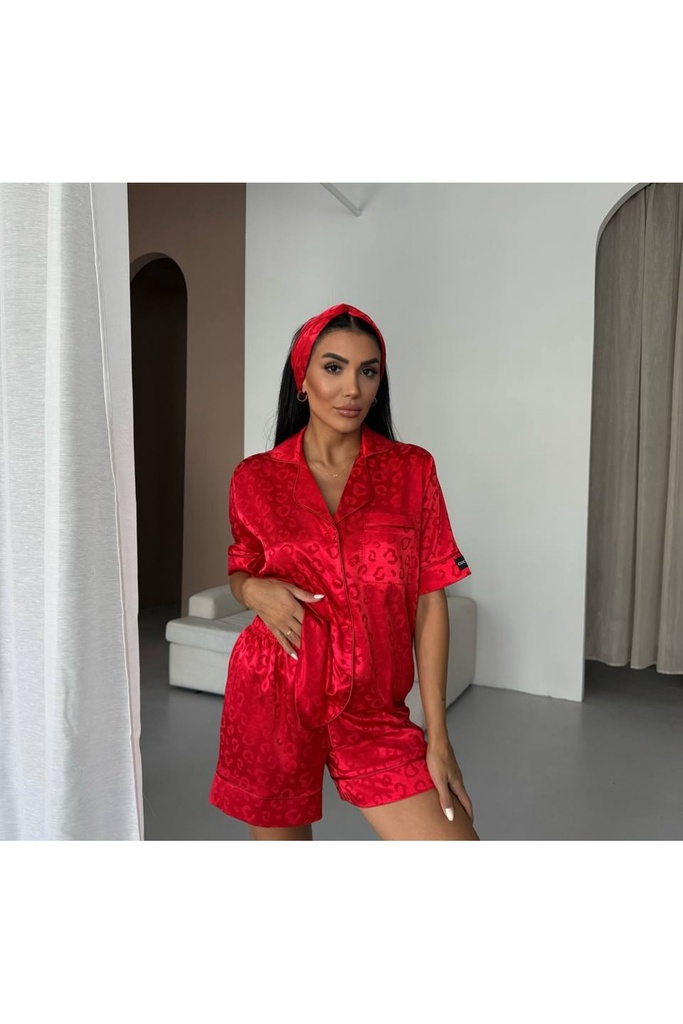 [LPR-DSNL-KRMZ-C-2] Leopar Desenli Kırmızı Üçlü Pijama Takımı