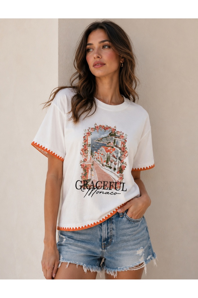 Turuncu Nakış Detaylı Oversize T-shirt